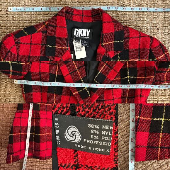 Vintage DKNY Wool Plaid Blazer – Late 80s / Early 90s Tartan Check, NWT, Size 6 - Picture 7 of 8